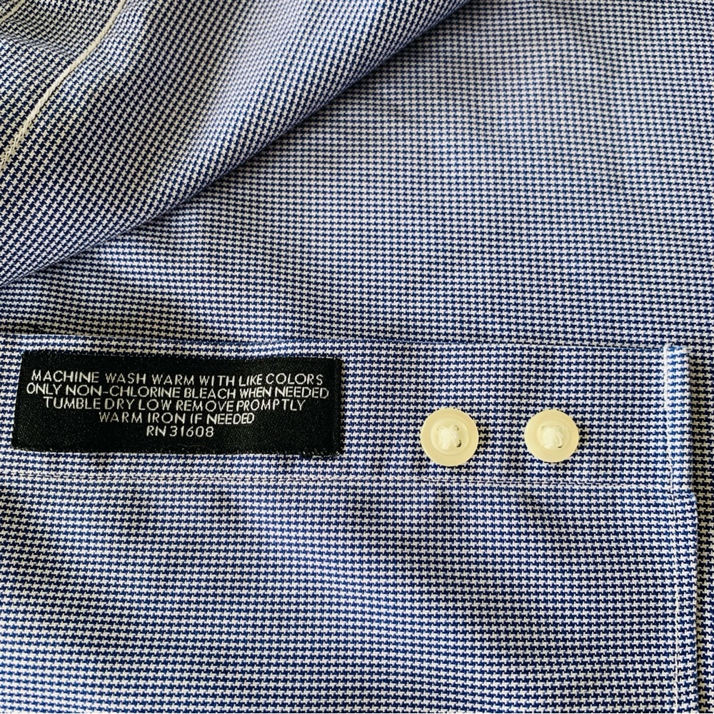 Jos.A.Bank Traveler Slim Fit Dress Shirt Mens long Sleeve Houndstooth Blue 16-34 - Picture 12 of 15